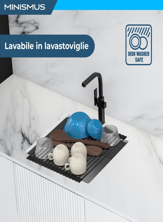 Minismus Over Sink Drying Rack 13x17 Inches, Kitchen Sink Dish Drying Rack Black, Sink Rack, Drying Rack Kitchen Sink Drain Rack, Roll Up Dish Drying Rack Over the Sink - roll out drying rack for sink - Image 2